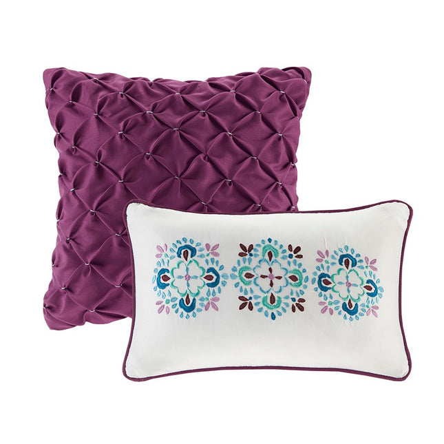 Set of Five Purple And Ivory Striped Queen Ring Stitch Sham And Comforter