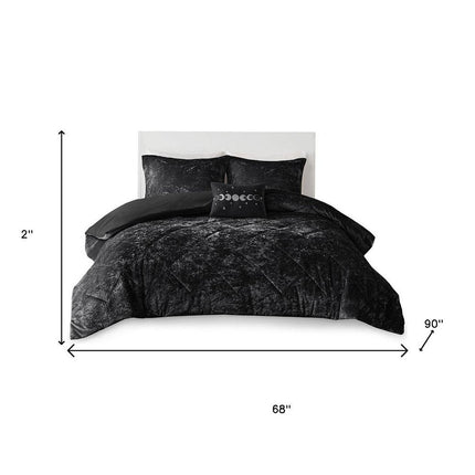 Set of Three Black Twin Ring Stitch Polyester Sham And Comforter