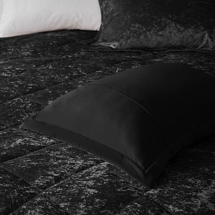 Set of Three Black Twin Ring Stitch Polyester Sham And Comforter