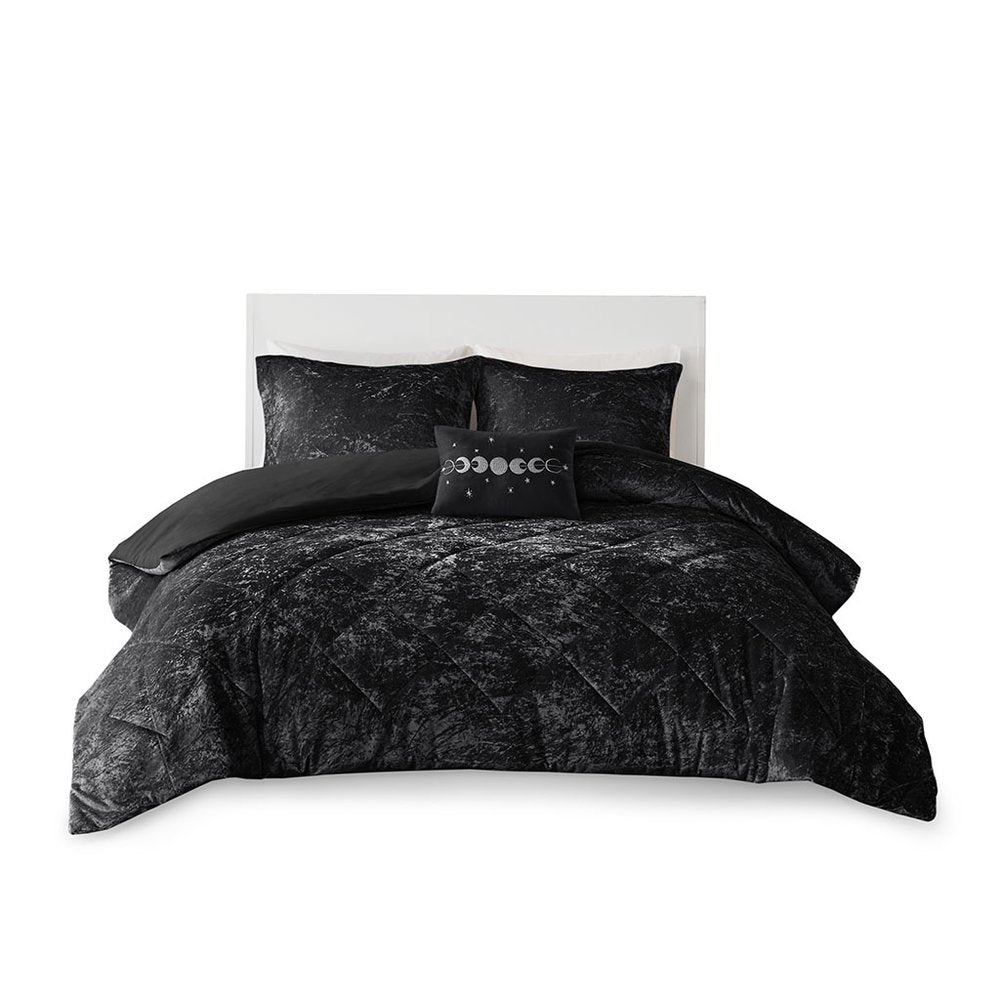 Set of Three Black Twin Ring Stitch Polyester Sham And Comforter