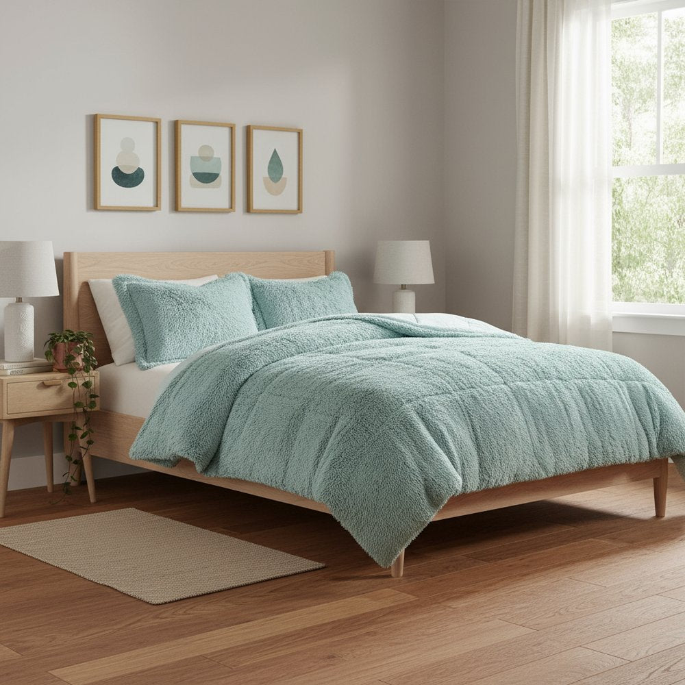 Set of Three Aqua King Ring Stitch Polyester Sham And Comforter