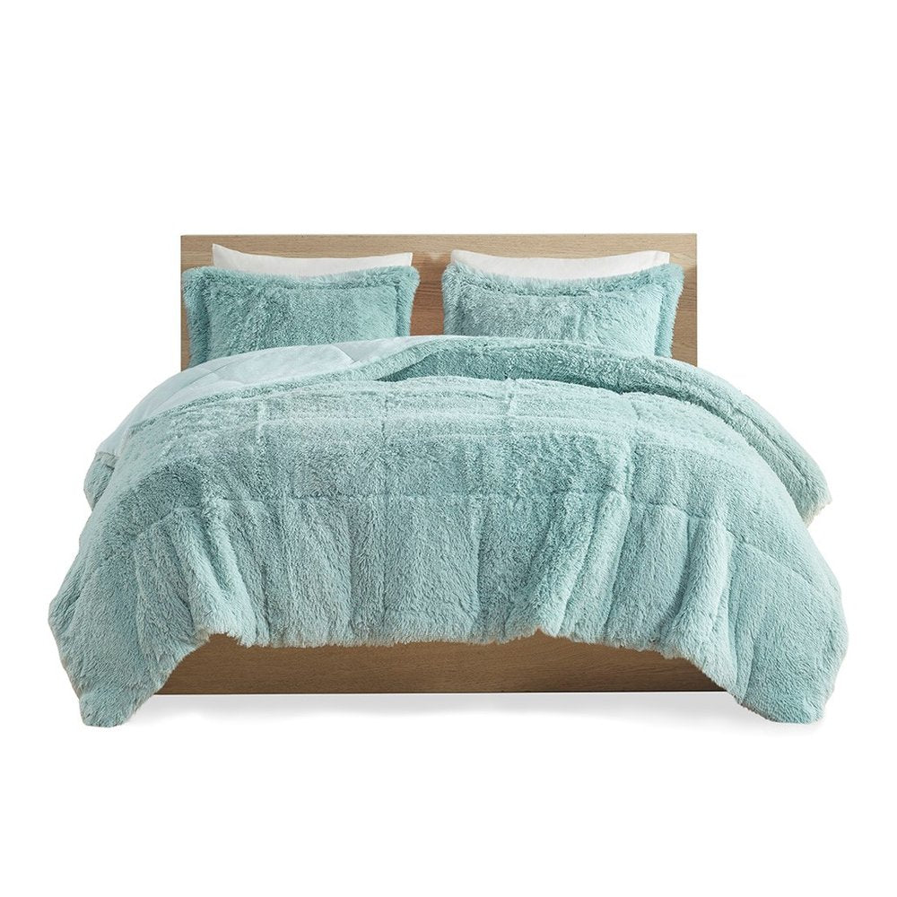 Set of Three Aqua King Ring Stitch Polyester Sham And Comforter