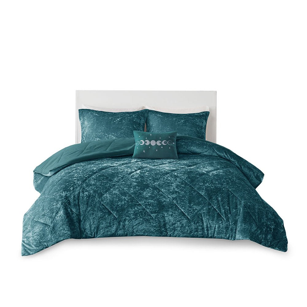 Set of Three Teal Blue Twin Ring Stitch Polyester Sham And Comforter