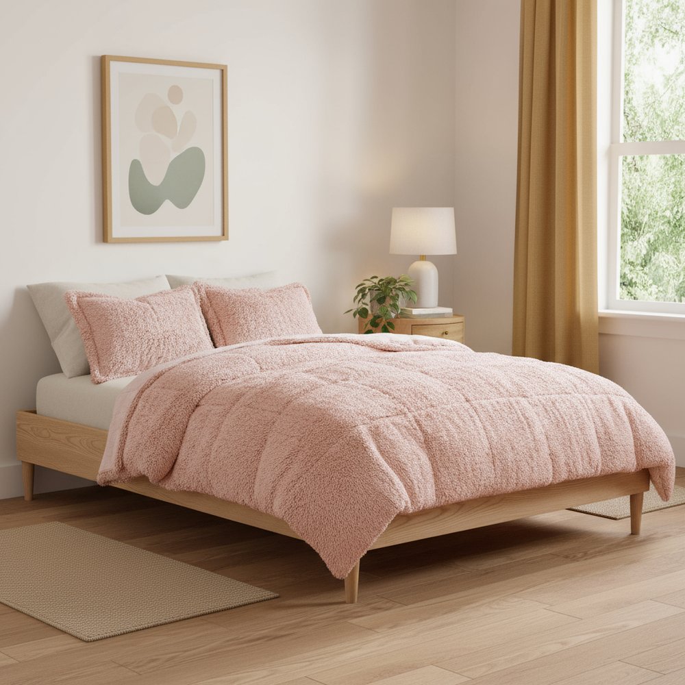 Set of Two Blush Twin Ring Stitch Polyester Sham And Comforter