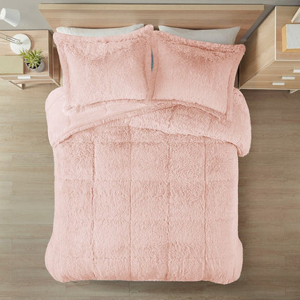 Set of Two Blush Twin Ring Stitch Polyester Sham And Comforter HomeRoots