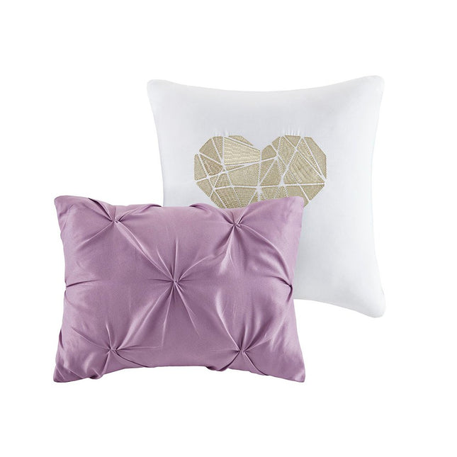 Set of Four Plum And White Abstract Ring Stitch Polyester Sham And Comforter