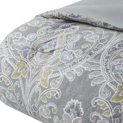 Set of Six Gray And Ivory Damask King Ring Stitch Sham And Comforter