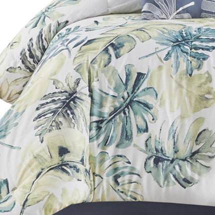 Set of Six White Blue And Green Queen Ring Stitch Sham And Comforter