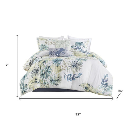 Set of Six White Blue And Green Queen Ring Stitch Sham And Comforter