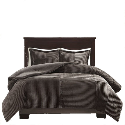 Set of Three Taupe King Ring Stitch Polyester Sham And Comforter HomeRoots