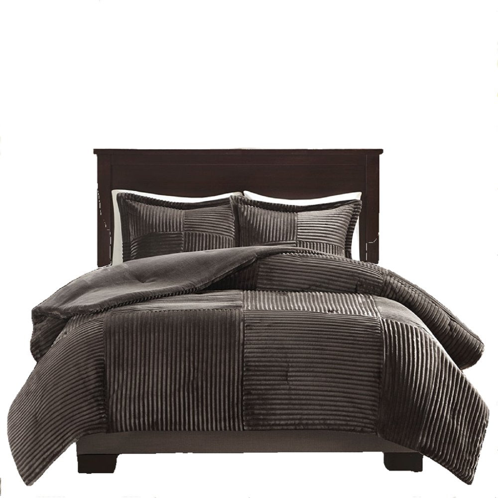 Set of Three Taupe King Ring Stitch Polyester Sham And Comforter