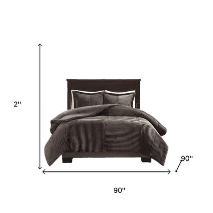 Set of Three Taupe Queen Ring Stitch Polyester Sham And Comforter HomeRoots