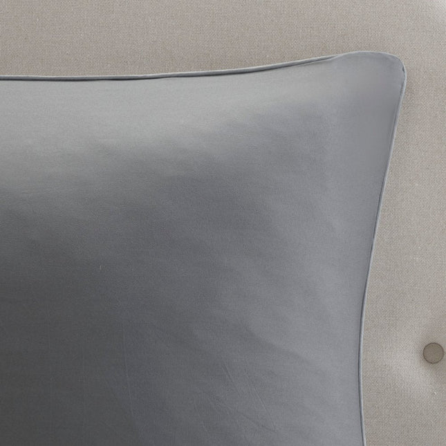 Set of Eight Gray And Ivory Damask Ring Stitch Polyester Sham And Comforter HomeRoots