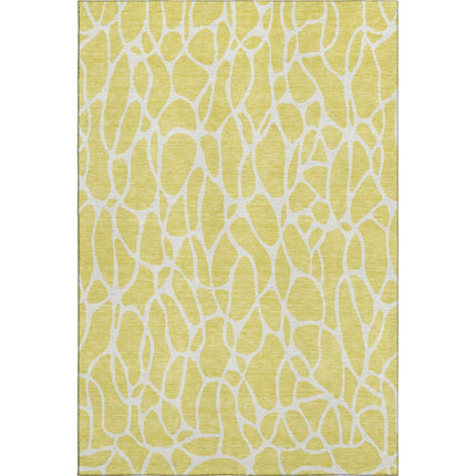 9' X 12' Yellow And Ivory Geometric Washable Area Rug With UV Protection