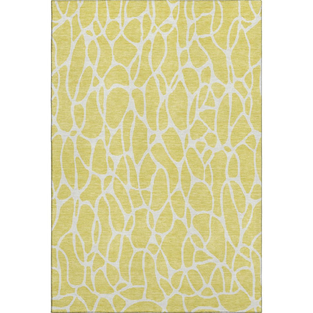 9' X 12' Yellow And Ivory Geometric Washable Area Rug With UV Protection