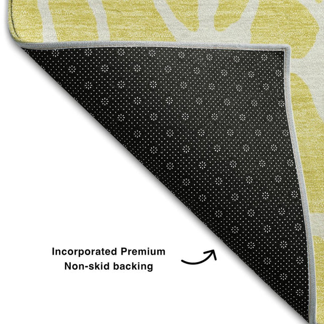 9' X 12' Yellow And Ivory Geometric Washable Area Rug With UV Protection