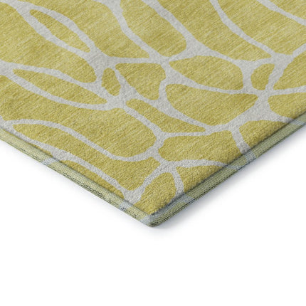 9' X 12' Yellow And Ivory Geometric Washable Area Rug With UV Protection