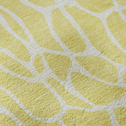 9' X 12' Yellow And Ivory Geometric Washable Area Rug With UV Protection