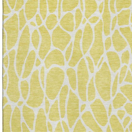 9' X 12' Yellow And Ivory Geometric Washable Area Rug With UV Protection