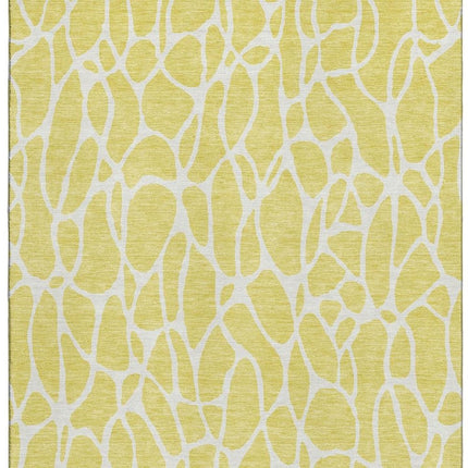 9' X 12' Yellow And Ivory Geometric Washable Area Rug With UV Protection