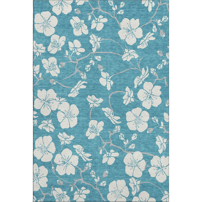 9' X 12' Turquoise And Ivory Floral Washable Area Rug With UV Protection HomeRoots