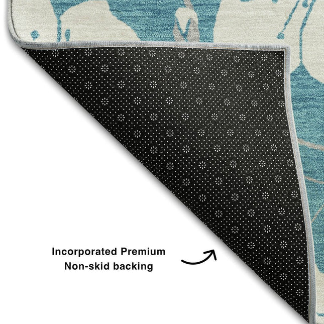 9' X 12' Turquoise And Ivory Floral Washable Area Rug With UV Protection HomeRoots