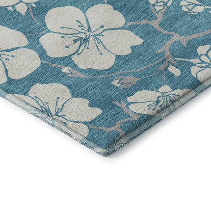 9' X 12' Turquoise And Ivory Floral Washable Area Rug With UV Protection HomeRoots