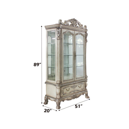 ACME 68182 Dresden Curio Cabinet, Vintage Bone White