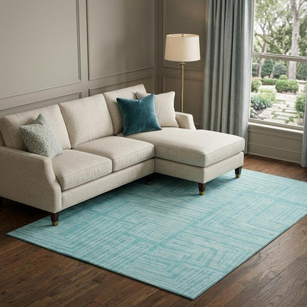 9' X 12' Turquoise And Ivory Geometric Washable Area Rug With UV Protection HomeRoots