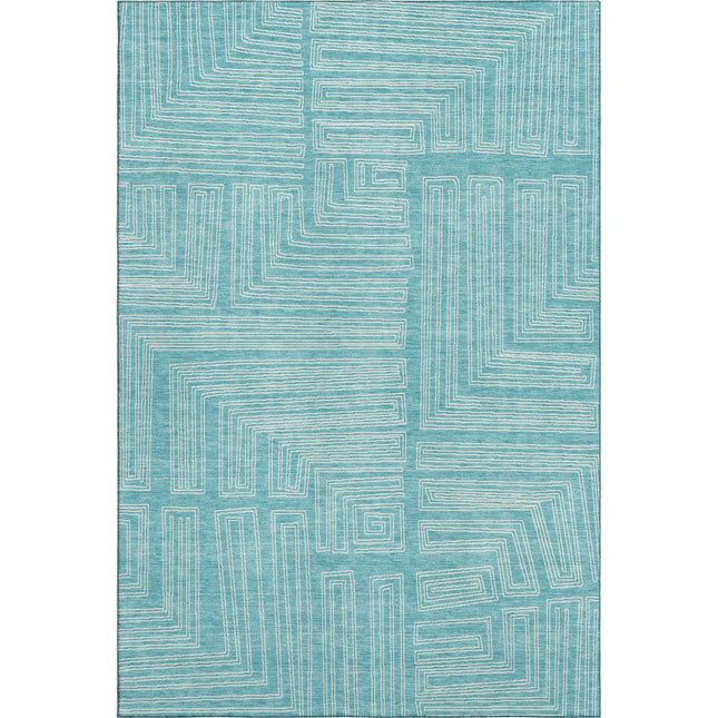 9' X 12' Turquoise And Ivory Geometric Washable Area Rug With UV Protection HomeRoots