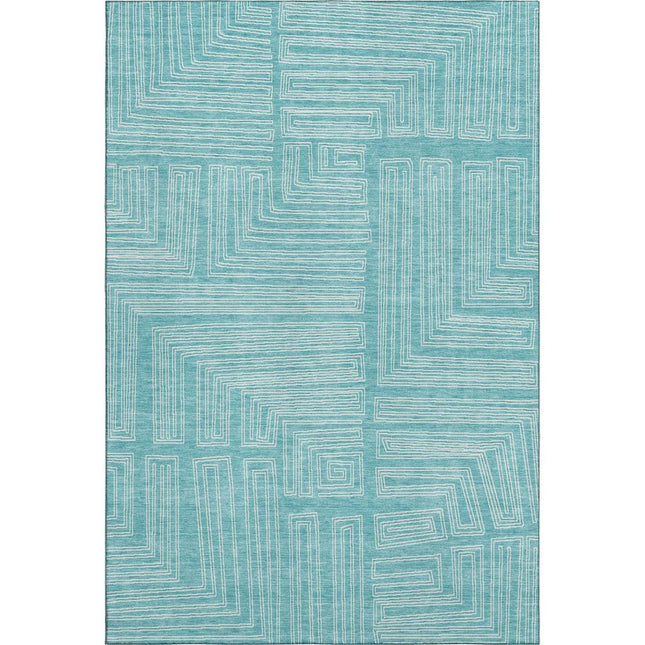 9' X 12' Turquoise And Ivory Geometric Washable Area Rug With UV Protection HomeRoots