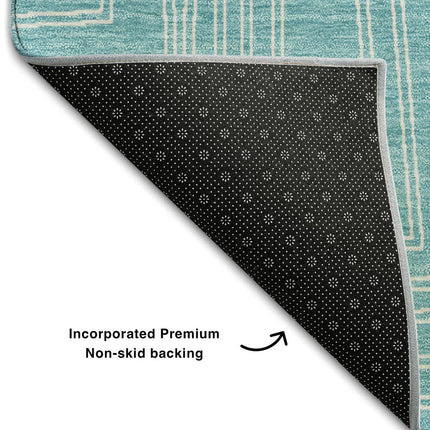 9' X 12' Turquoise And Ivory Geometric Washable Area Rug With UV Protection HomeRoots