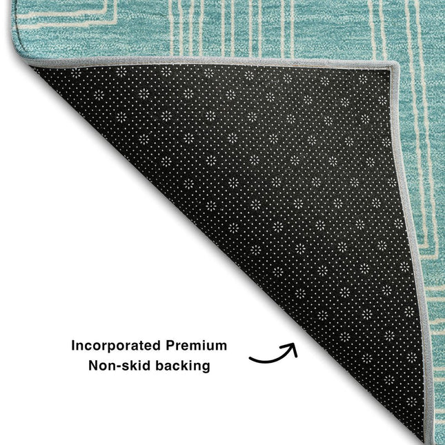 9' X 12' Turquoise And Ivory Geometric Washable Area Rug With UV Protection HomeRoots
