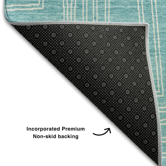 9' X 12' Turquoise And Ivory Geometric Washable Area Rug With UV Protection HomeRoots