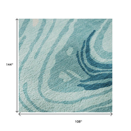 9' X 12' Turquoise Gray And Ivory Abstract Washable Area Rug With UV Protection HomeRoots