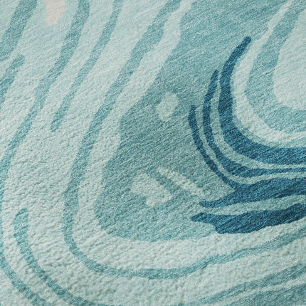 9' X 12' Turquoise Gray And Ivory Abstract Washable Area Rug With UV Protection HomeRoots