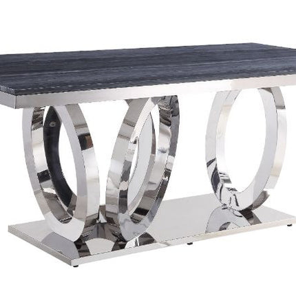 ACME 68255 Nasir Dining Table, Gray Printed Faux Marble & Mirrored Silver Finish