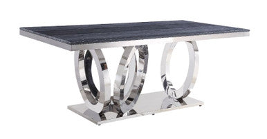 ACME 68255 Nasir Dining Table, Gray Printed Faux Marble & Mirrored Silver Finish ACME Furniture