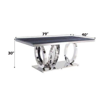 ACME 68255 Nasir Dining Table, Gray Printed Faux Marble & Mirrored Silver Finish