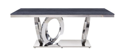 ACME 68255 Nasir Dining Table, Gray Printed Faux Marble & Mirrored Silver Finish