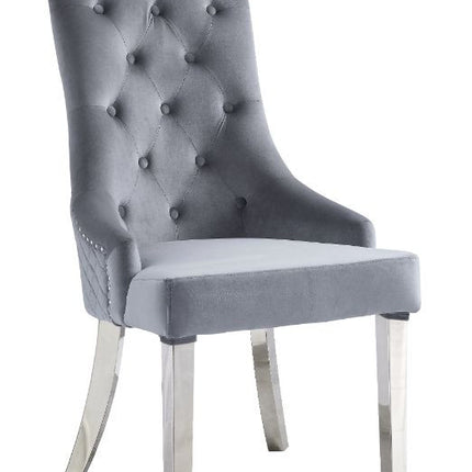 ACME 68264 Satinka Side Chair, Gray Fabric & Mirrored Silver Finish