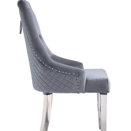 ACME 68264 Satinka Side Chair, Gray Fabric & Mirrored Silver Finish