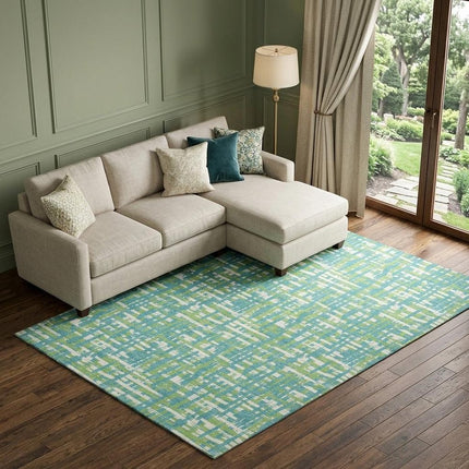 9' X 12' Turquoise Green And Ivory Abstract Geometric Washable Area Rug With UV Protection HomeRoots