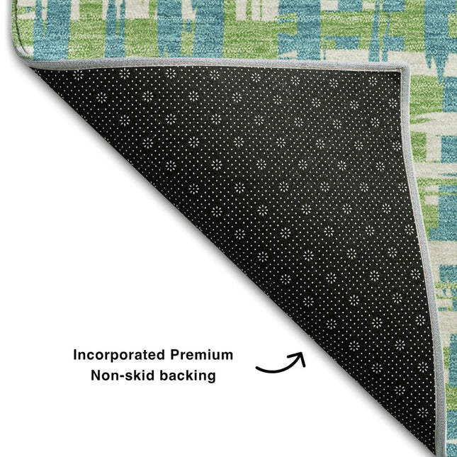 9' X 12' Turquoise Green And Ivory Abstract Geometric Washable Area Rug With UV Protection HomeRoots