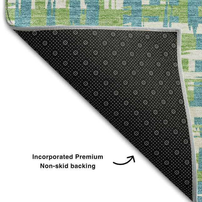 9' X 12' Turquoise Green And Ivory Abstract Geometric Washable Area Rug With UV Protection HomeRoots