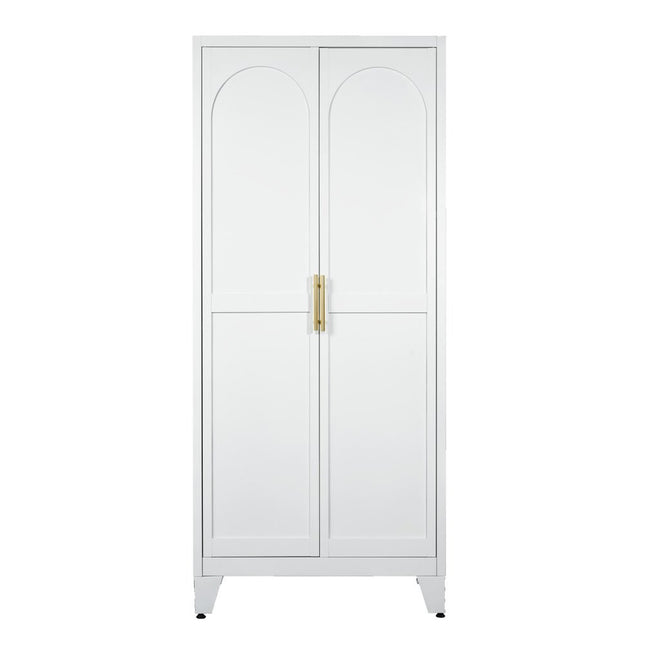 71" White Steel Pantry Or Storage Closet With Arched Panel Doors HomeRoots