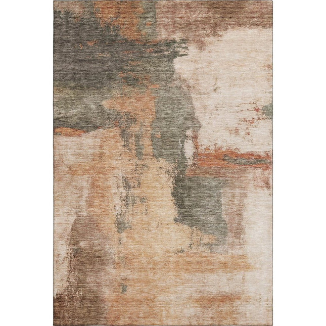 9' X 12' Terra Cotta Beige And Sage Abstract Washable Area Rug With UV Protection HomeRoots