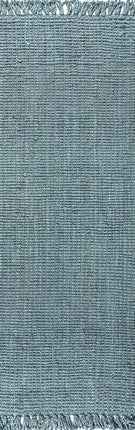 10' Light Blue Jute Handmade Runner Rug With Fringe HomeRoots