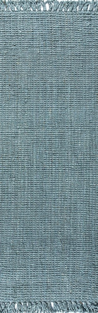 10' Light Blue Jute Handmade Runner Rug With Fringe HomeRoots