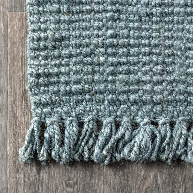 10' Light Blue Jute Handmade Runner Rug With Fringe HomeRoots